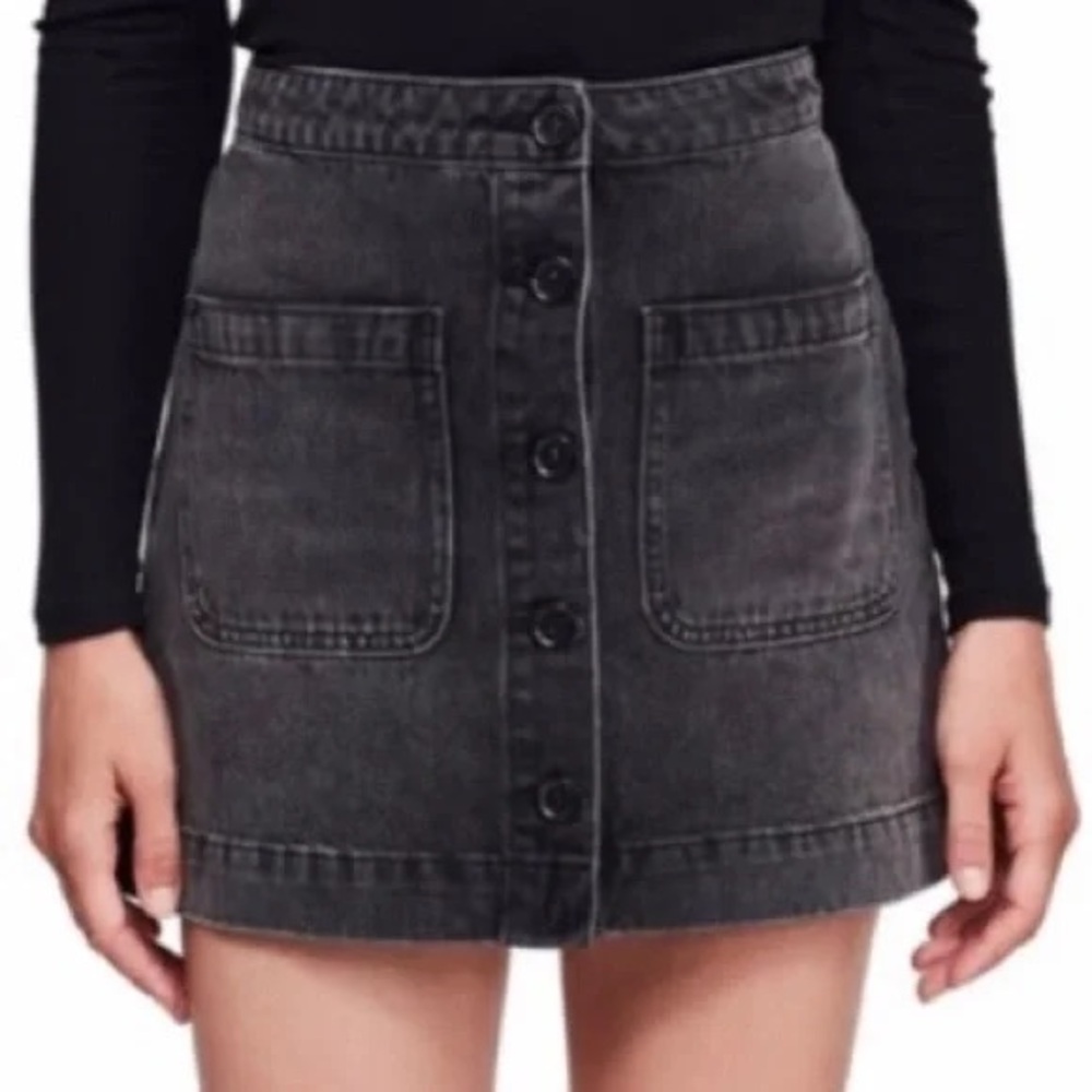WE THE FREE FREE PEOPLE High Rise Button Front Black Denim Mini Skirt Women’s 31
